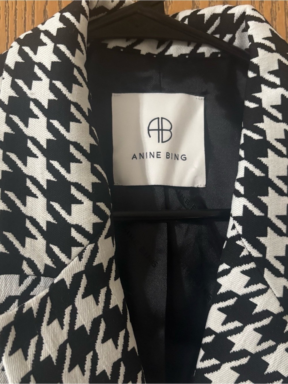 Anine Bing Madeline Houndstooth Double-Breasted Jacket NWOT XS Black & white - Picture 6 of 8